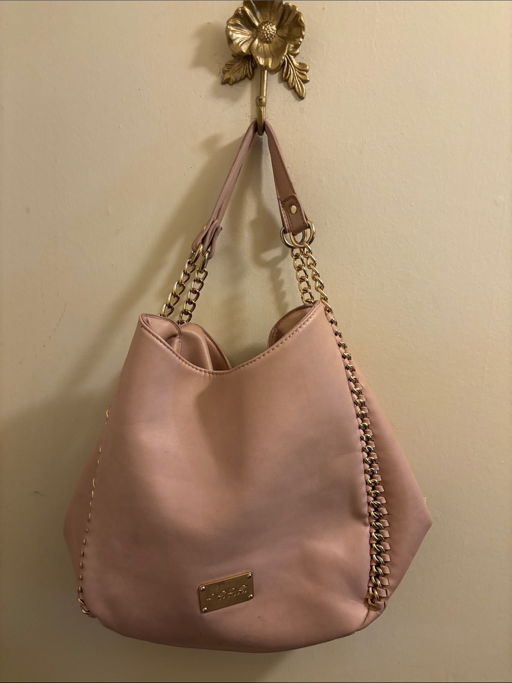 bebe Blush Pink Shoulder Tote with Gold Chain Accent